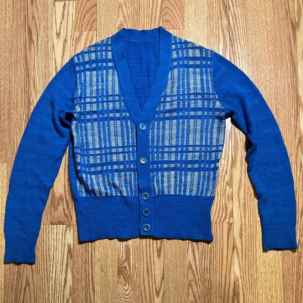 Blue and grey/white cardigan